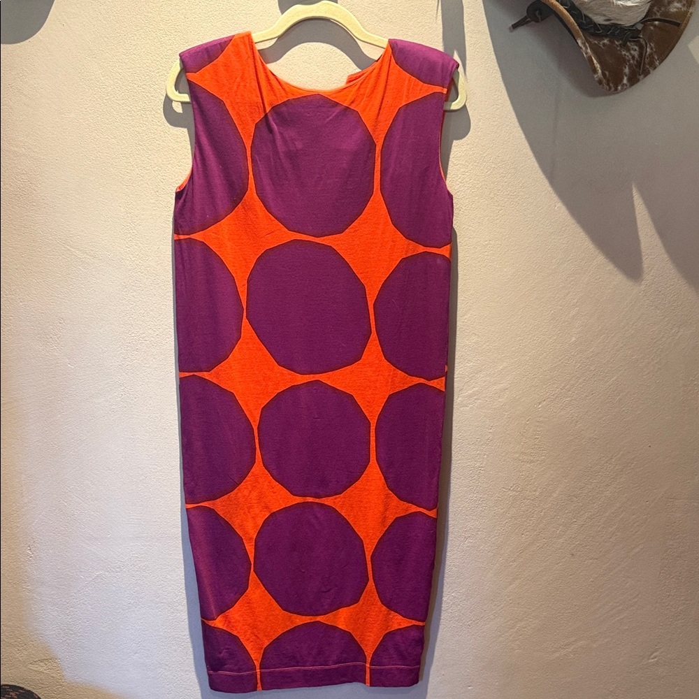 Marimekko Purple & Red-Orange Sleeveless Geometric Midi Dress - Small